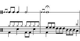 Sample percussion notation - orchestral snare (top) drum kit (bottom)